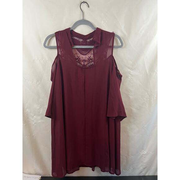 Rue 21 Red Cold Shoulder High Neck Midi Dress Size Small - Picture 4 of 5